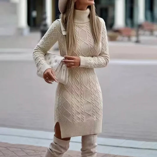 Knitted sweater dress with turtleneck