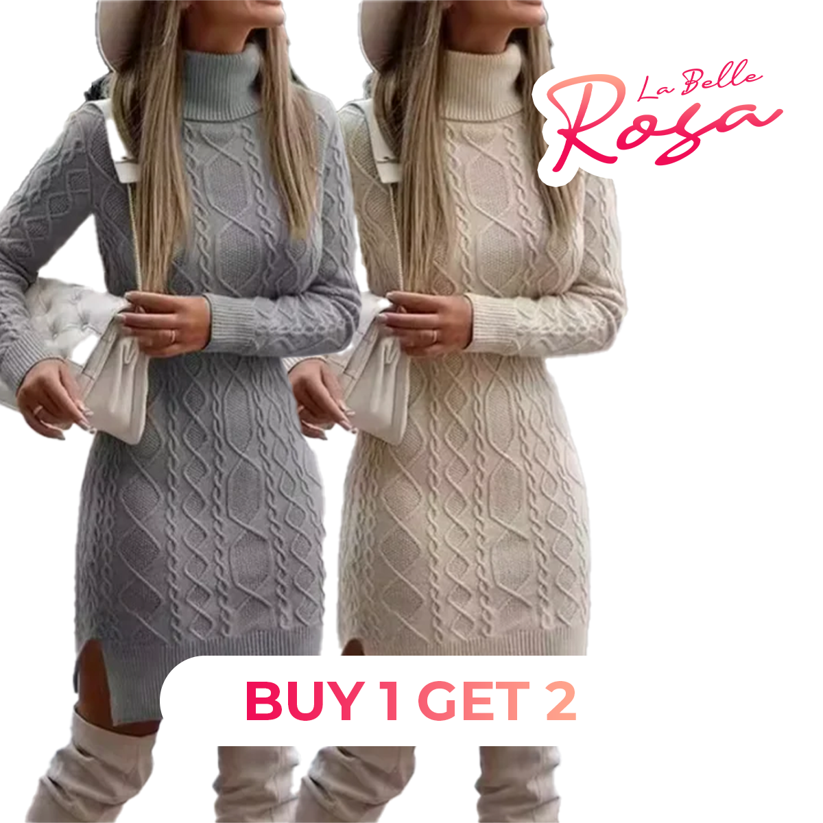 BUY 1 GET 2 - Knitted sweater dress with turtleneck