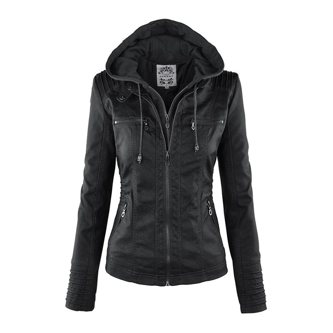 Stylish Leather Jacket with Hood