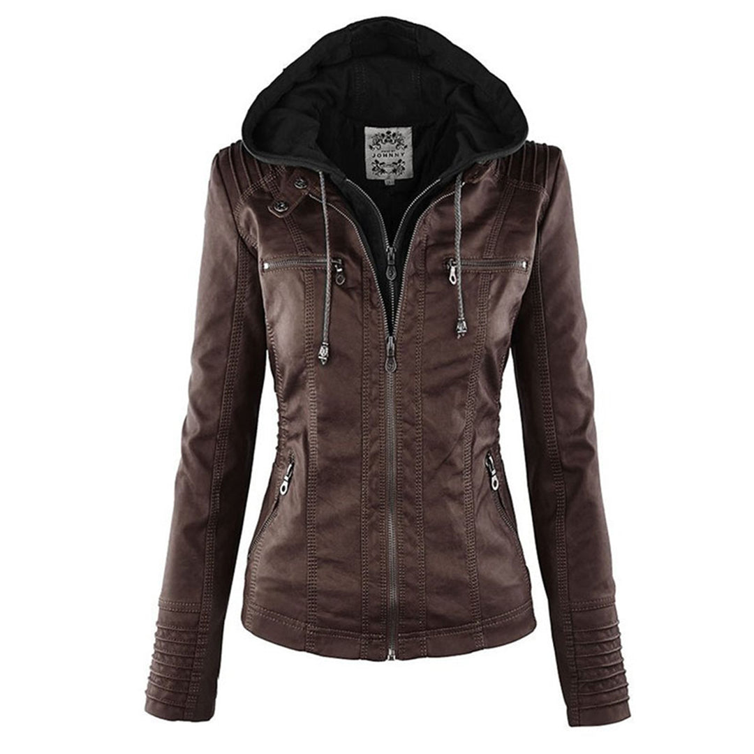 Stylish Leather Jacket with Hood