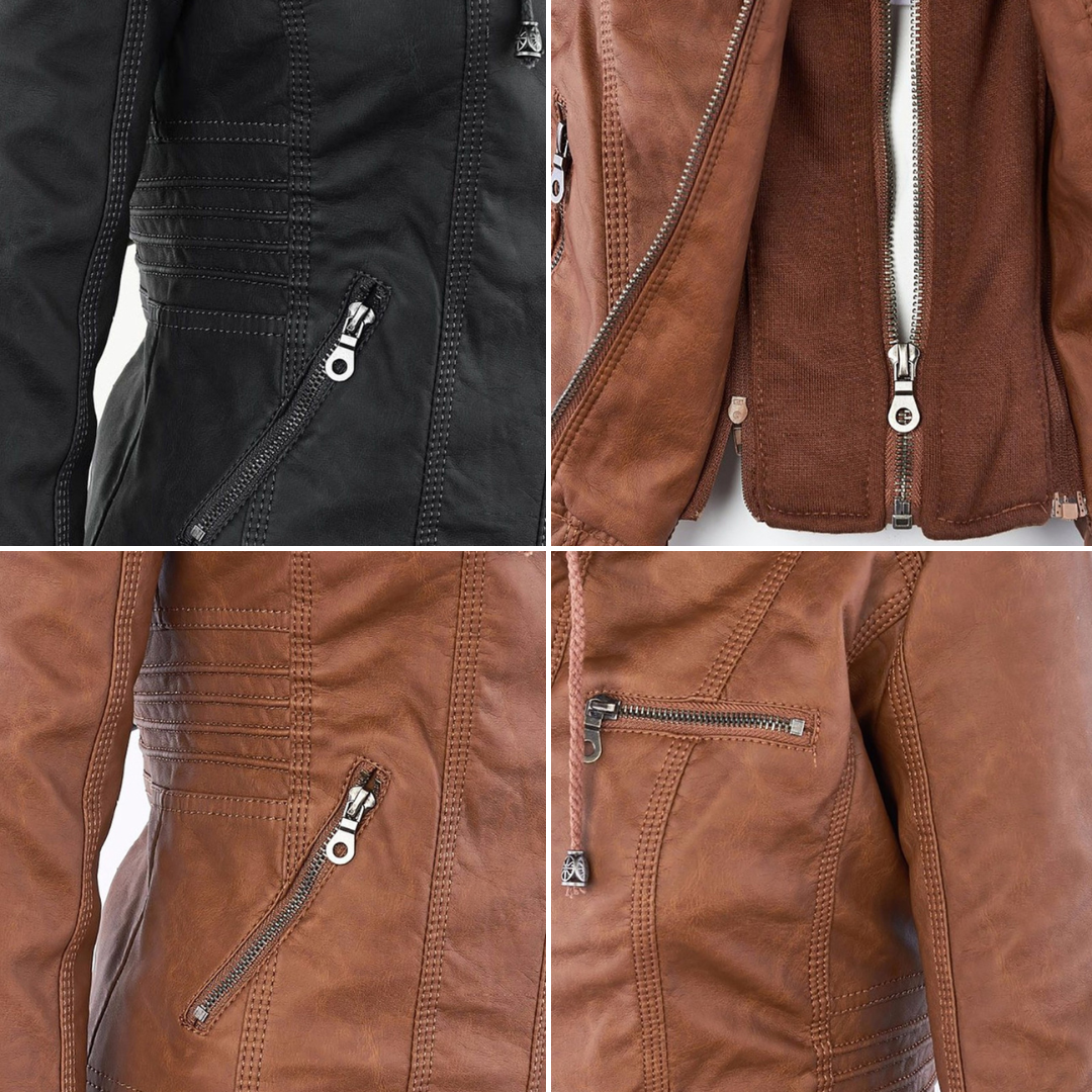 Stylish Leather Jacket with Hood