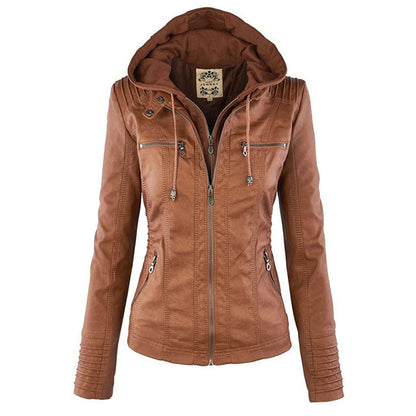 Stylish Leather Jacket with Hood