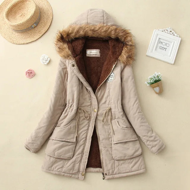 Women's Warm Quilted Winter Jacket with Hood