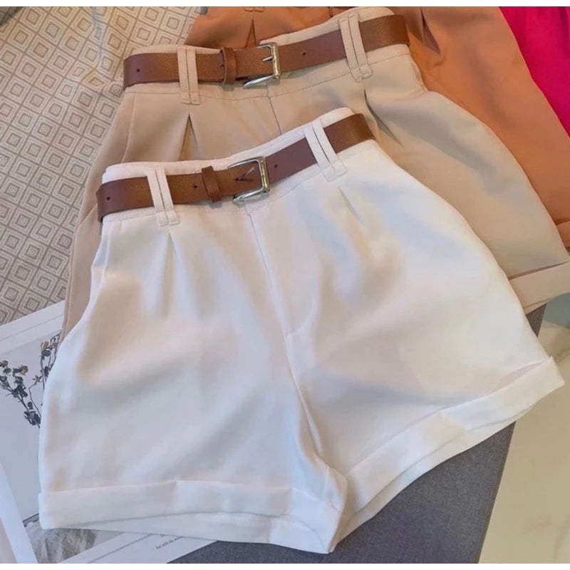 BUY 2 GET 3 - Women's Tailored Shorts with High Waist Belt